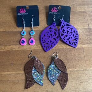 Colorful Paparazzi Earrings Set - Pink, Purple, Brown